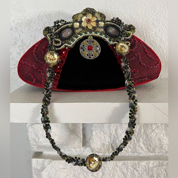 Mary Frances Handbags - Vintage retro Mary Frances burgundy velvet embellished goth evening Y2K bag